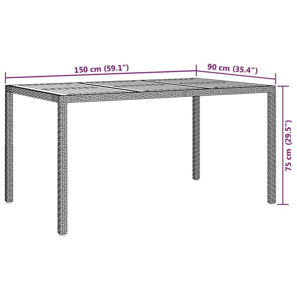 Garden Dining Table Black Poly Rattan Steel Frame 150x90x75cm