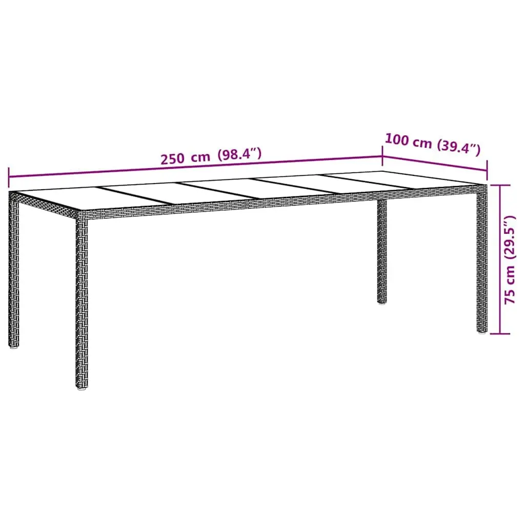 Garden Table Black 250x100x75cm Outdoor Dining Poly Rattan Steel Frame