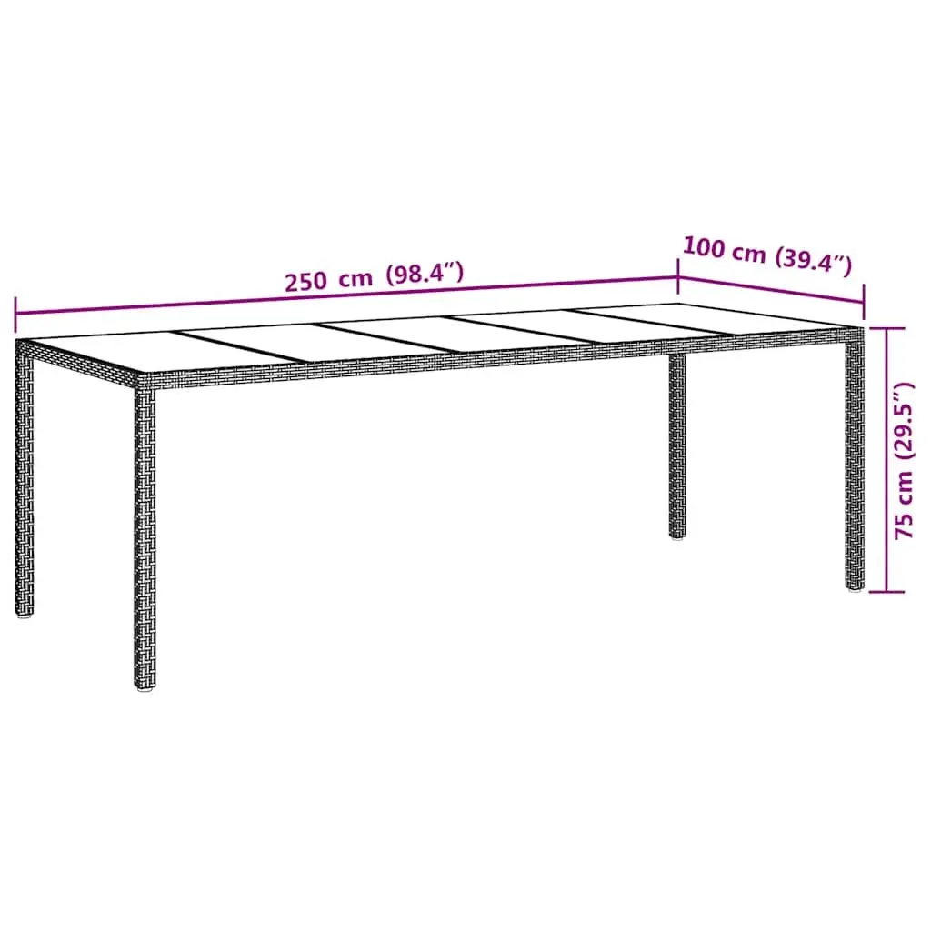 Garden Table White Poly Rattan Tempered Glass 250x100x75cm