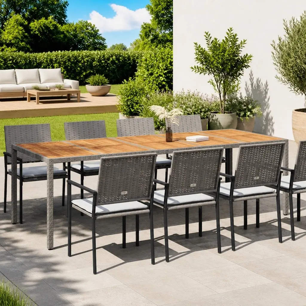 Garden Dining Table 250x100x75cm Grey Poly Rattan Outdoor Furniture Patio