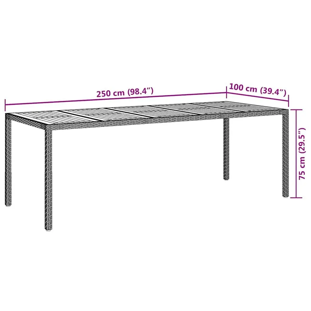 Garden Dining Table 250x100x75cm Grey Poly Rattan Outdoor Furniture Patio