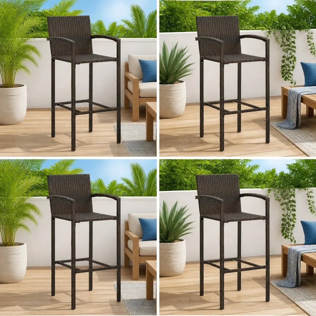 Bar Stools Brown Outdoor Indoor Kitchen Breakfast Seating 4 Piece with Armrests