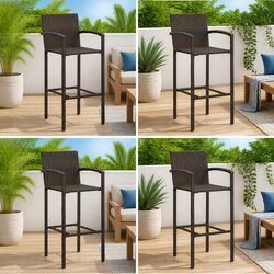 Bar Stools 4 pcs Brown Outdoor Indoor Kitchen Breakfast Seating with Armrests