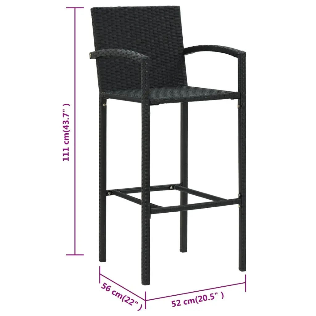 Bar Stools 4 pcs Black Poly Rattan Indoor Outdoor Kitchen Dining Seat with