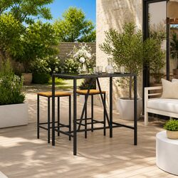 Bar Table with Glass Top Black Outdoor Patio Poly Rattan Bistro Furniture