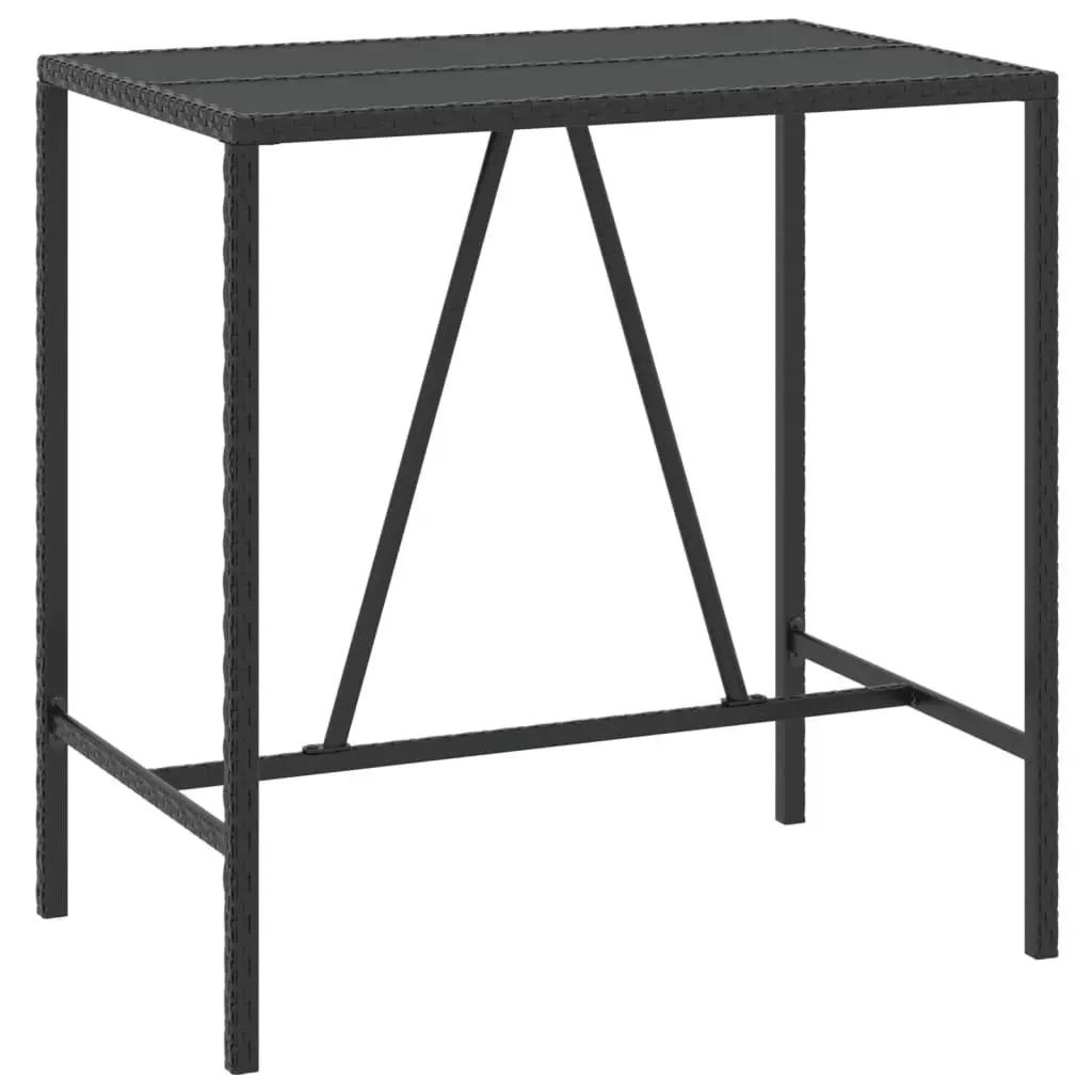 Bar Table with Glass Top Black Outdoor Patio Poly Rattan Bistro Furniture