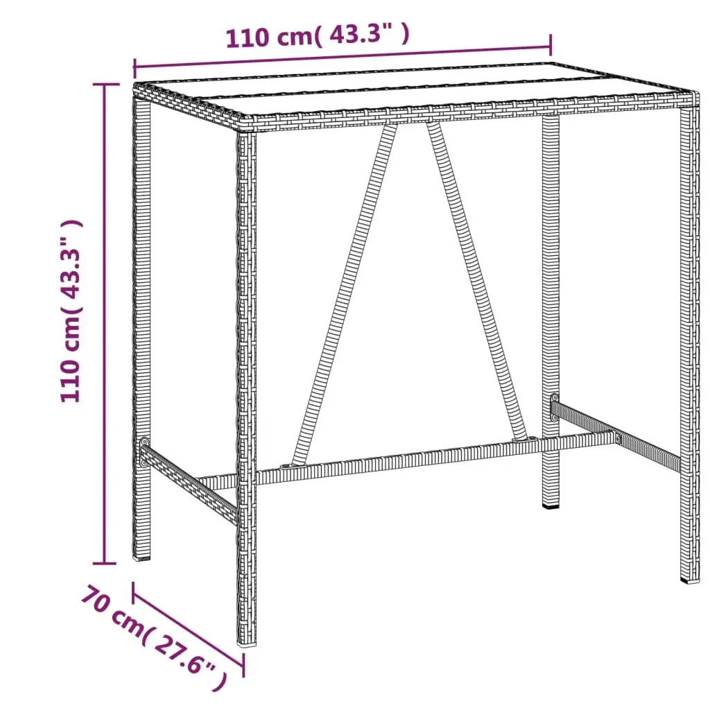 Bar Table with Glass Top Black Outdoor Patio Poly Rattan Bistro Furniture