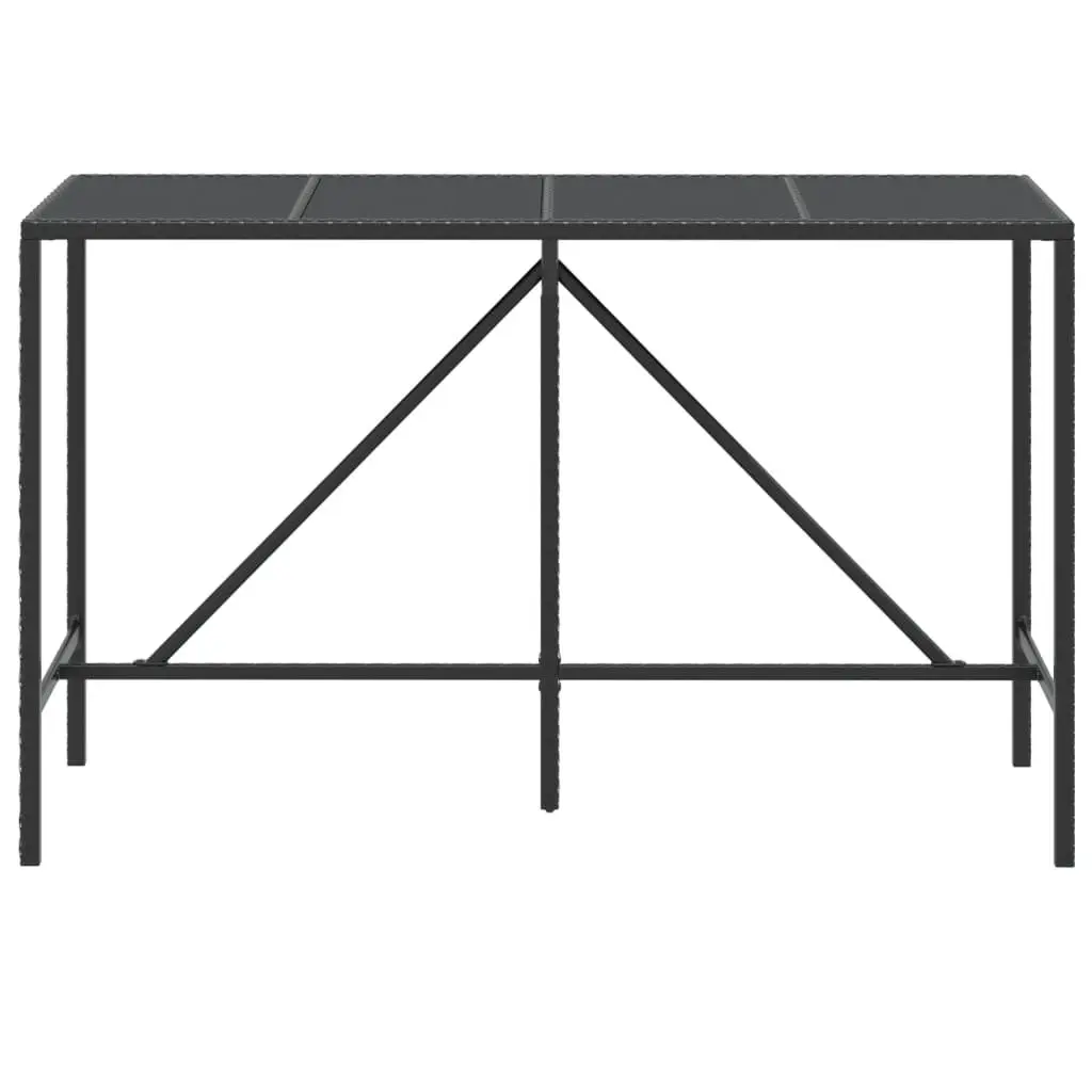 Bar Table with Glass Top Black Outdoor Patio Furniture Poly Rattan 180x70x110cm
