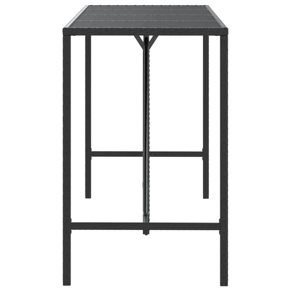 Bar Table with Glass Top Black Outdoor Patio Furniture Poly Rattan 180x70x110cm