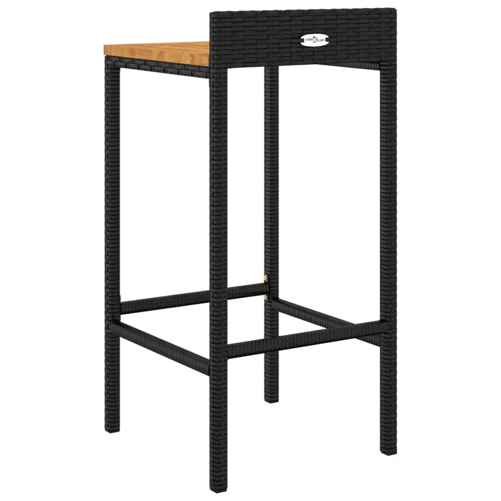 Bar Stools 2 pcs Black Outdoor Indoor Modern Design Poly Rattan Wooden Seat
