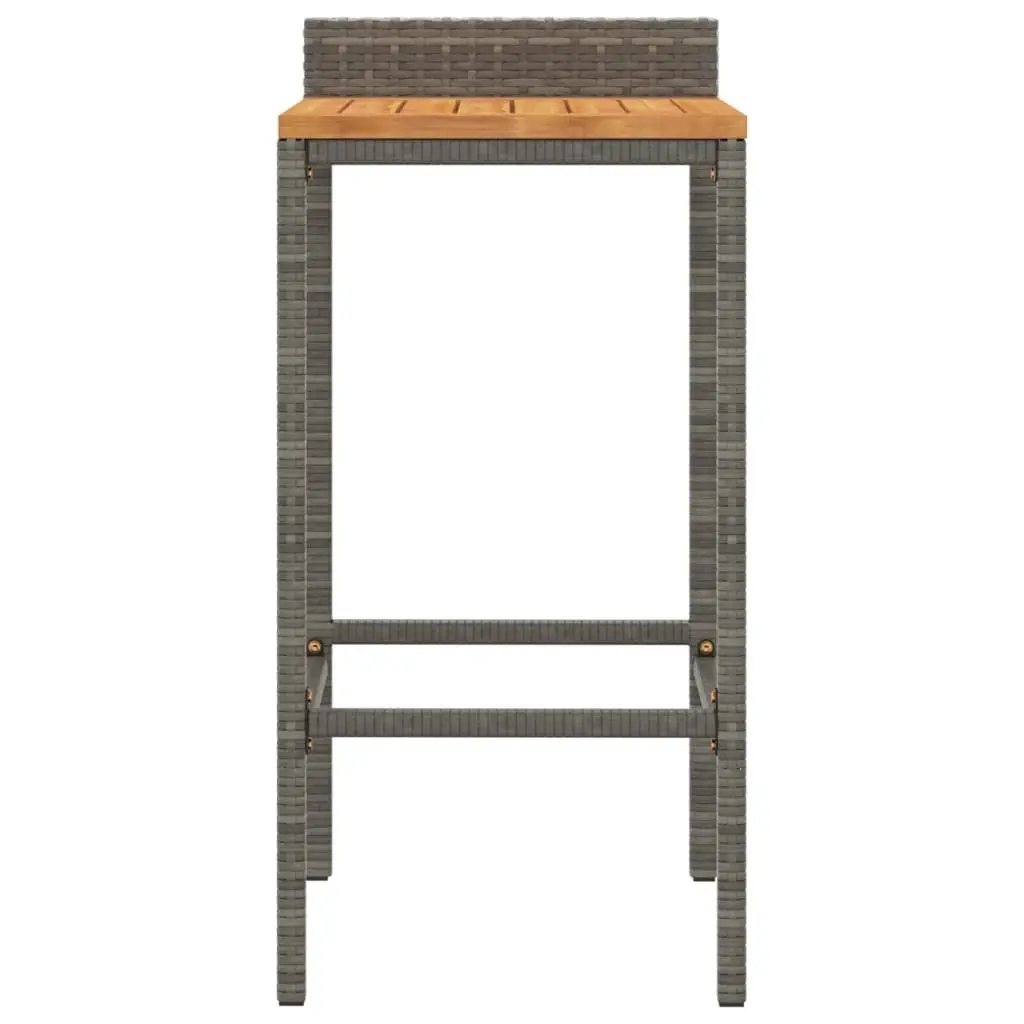 Grey Rattan Bar Stools Set 2 Pieces Indoor Outdoor Acacia Wood Seat