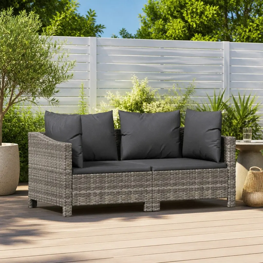 Garden Lounge Set Poly Rattan Grey 2 Piece Outdoor Furniture with Cushions