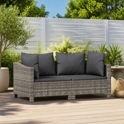 Garden Lounge Set 2 Piece Outdoor Furniture Grey Poly Rattan with Cushions Patio