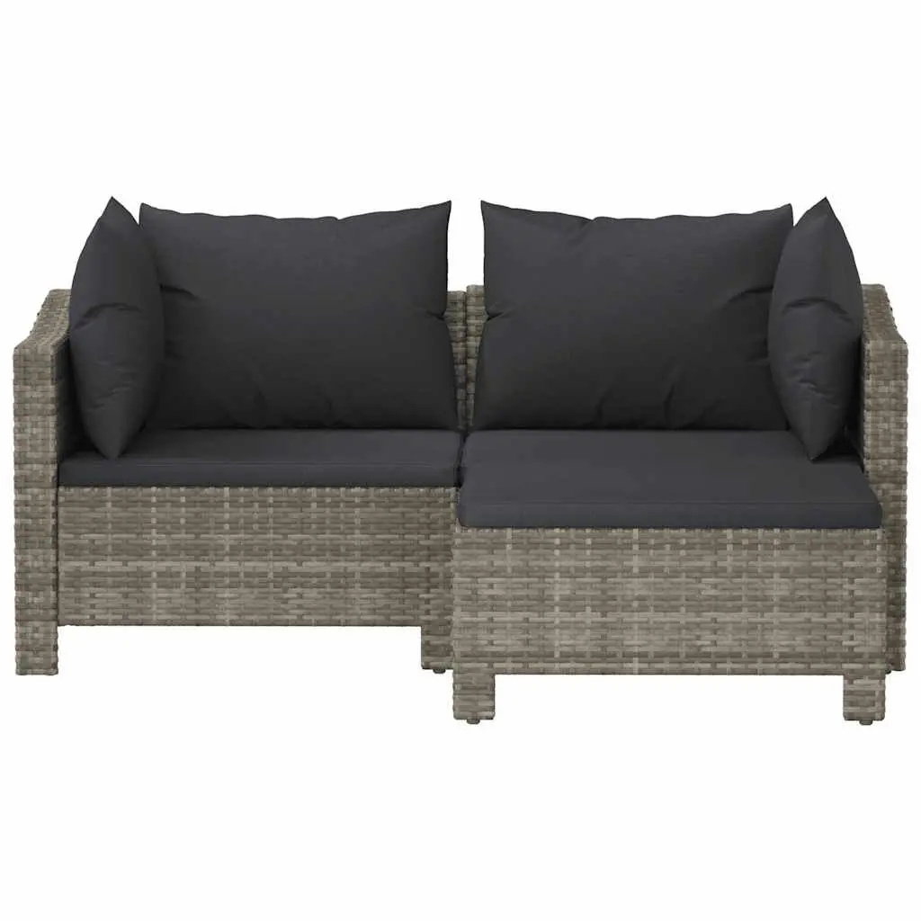 Poly Rattan Garden Lounge Set Grey Outdoor 3 Piece with Cushions