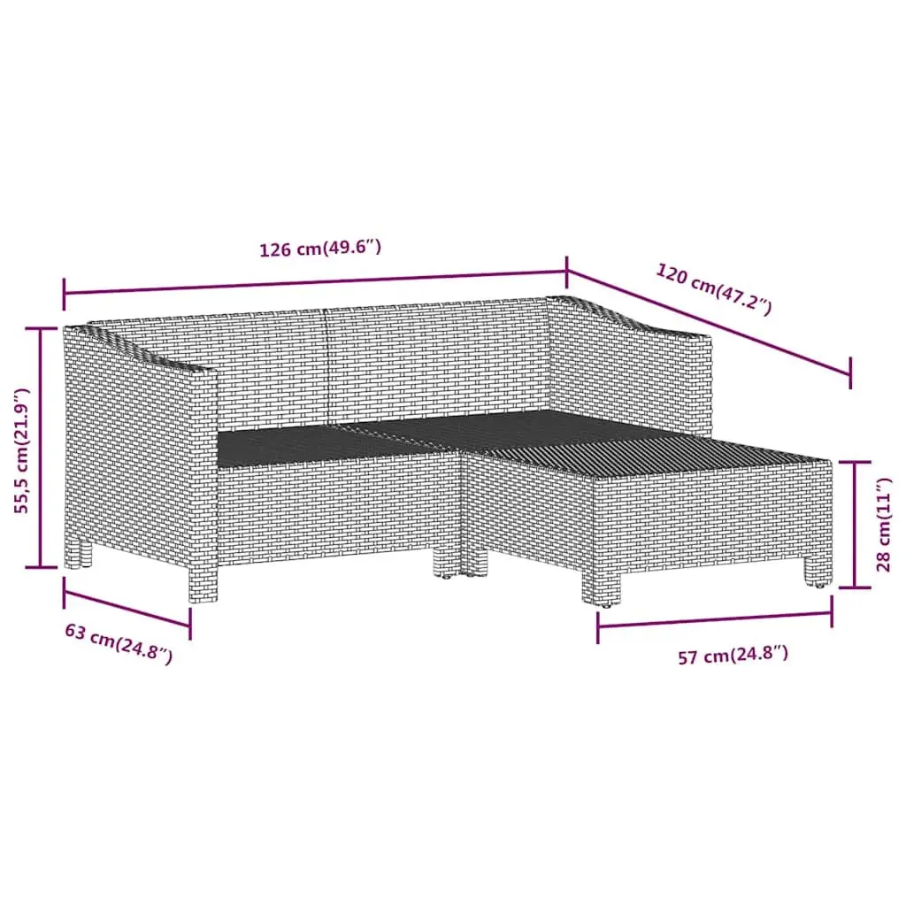 Poly Rattan Garden Lounge Set Grey Outdoor 3 Piece with Cushions