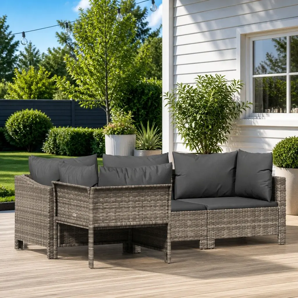 4 Piece Garden Lounge Set Grey Poly Rattan Outdoor Furniture