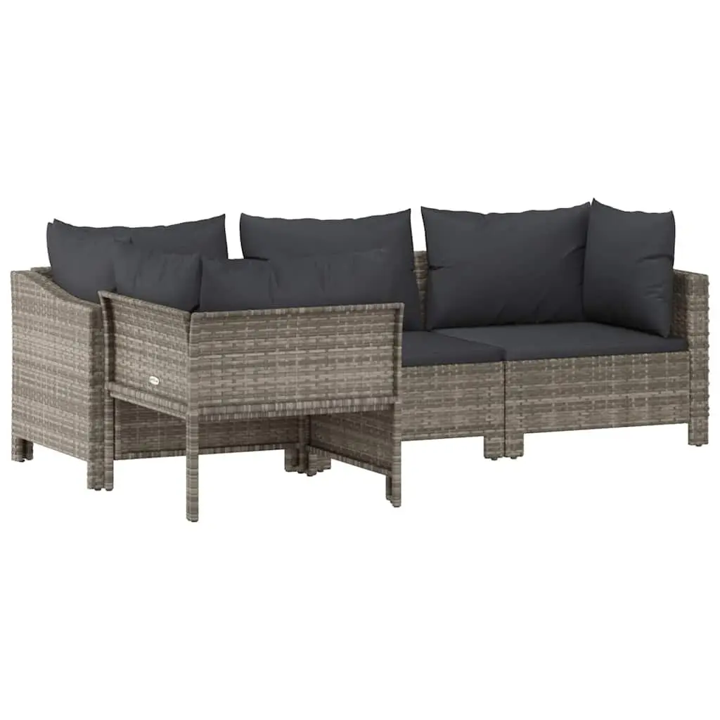 4 Piece Garden Lounge Set Grey Poly Rattan Outdoor Furniture