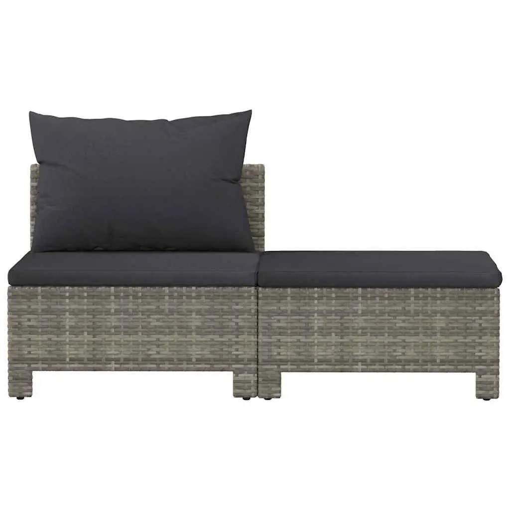 Garden Lounge Set Grey Poly Rattan 2 Piece Outdoor Furniture with Cushions