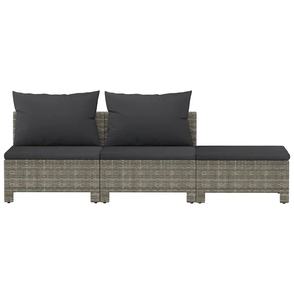 3 Piece Garden Lounge Set with Cushions Grey Poly Rattan