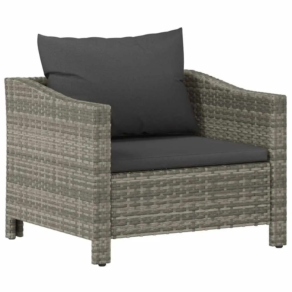 Grey Outdoor Armchair Poly Rattan Furniture with Cushion for Patio Relaxation