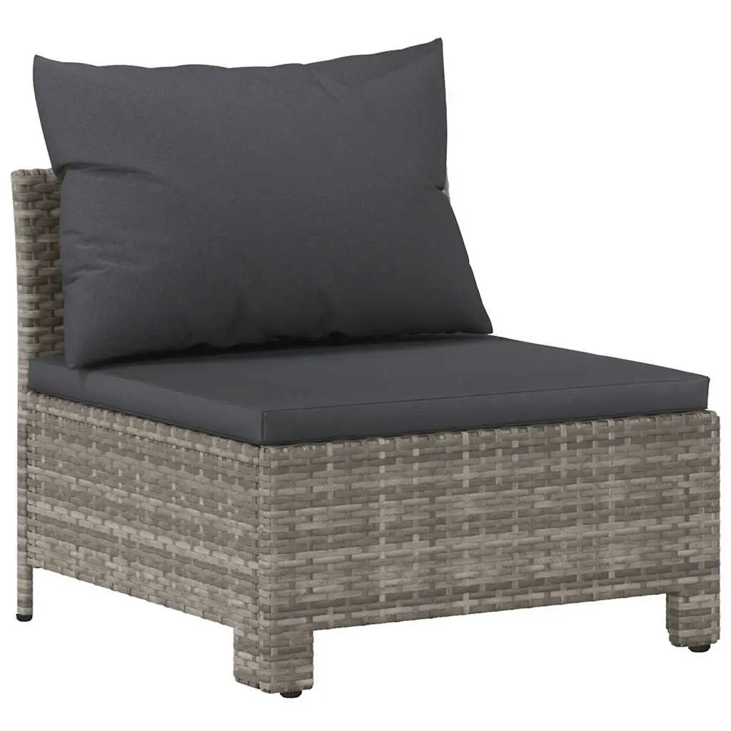 Garden Middle Sofa Grey Poly Rattan Outdoor Modular Sectional Seat with Cushion