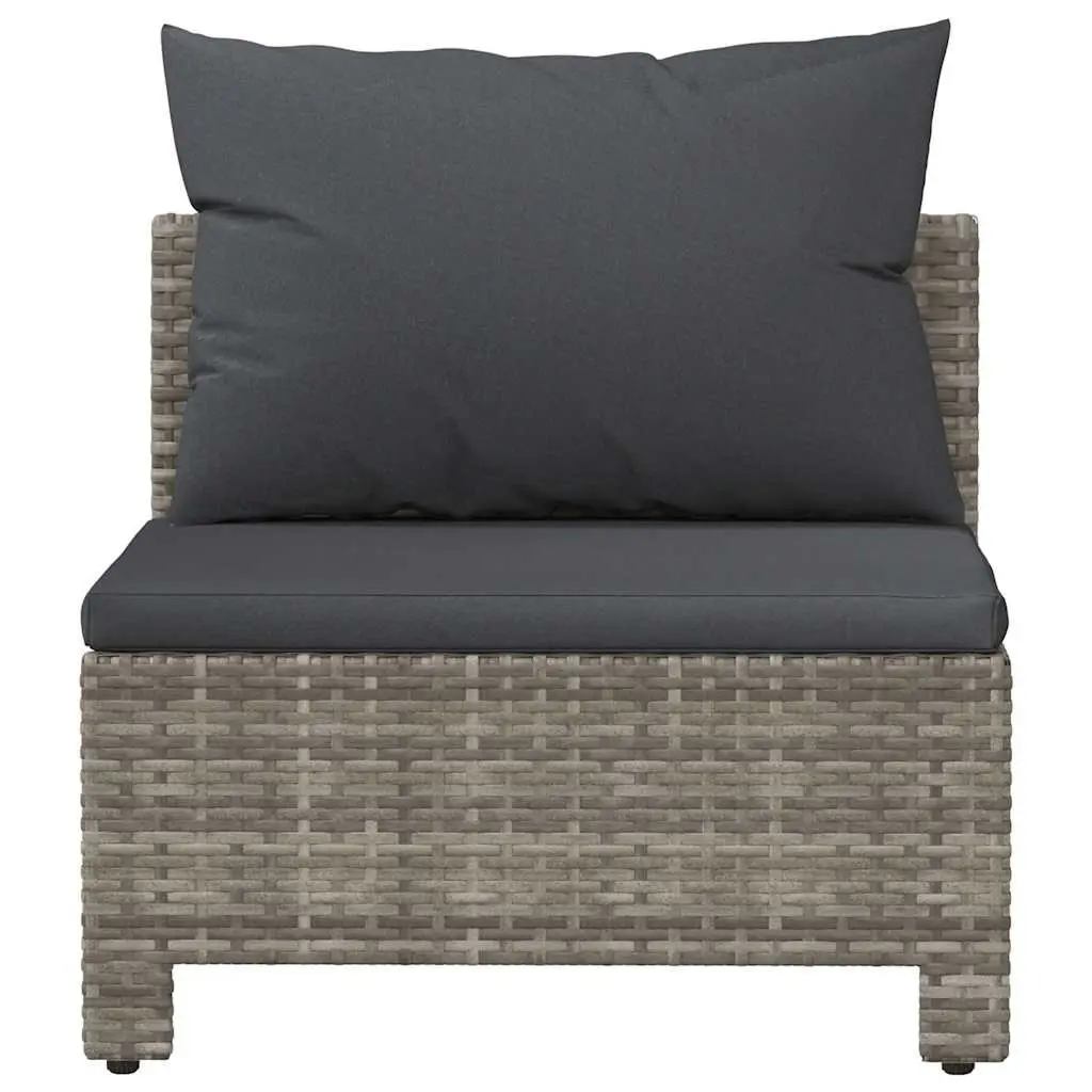 Garden Middle Sofa Grey Poly Rattan Outdoor Modular Sectional Seat with Cushion