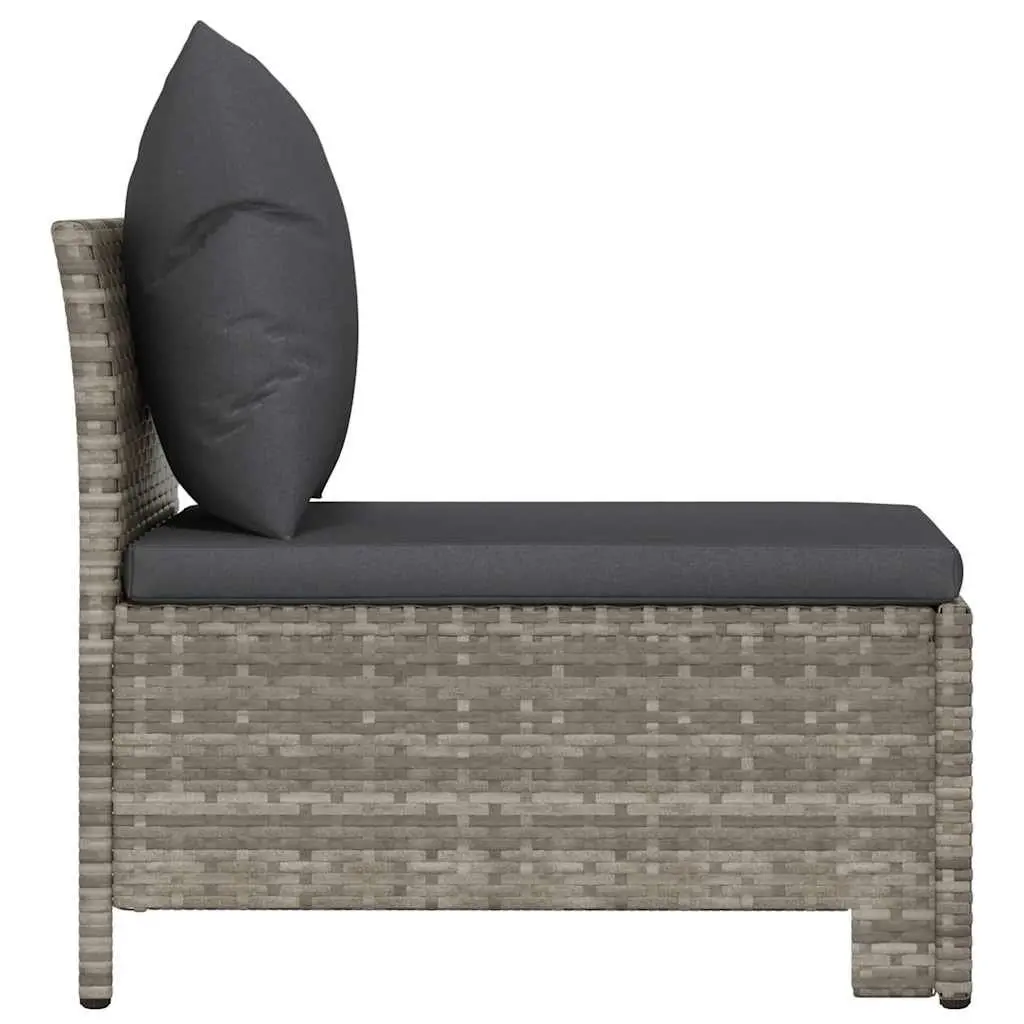 Garden Middle Sofa Grey Poly Rattan Outdoor Modular Sectional Seat with Cushion