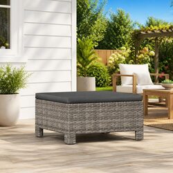 Garden Footrest with Cushion Grey Poly Rattan Outdoor Furniture Relaxing