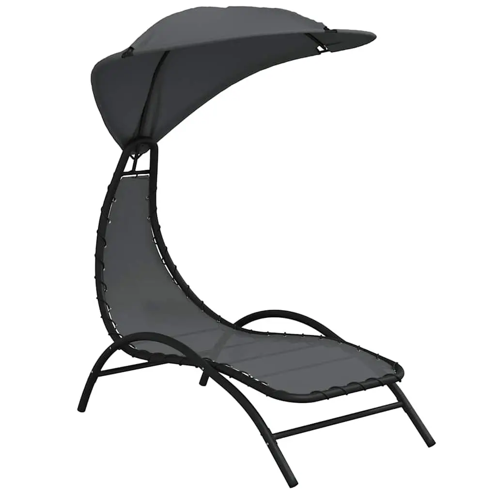 Sun Lounger with Canopy Adjustable Backrest Grey Outdoor Garden Chair