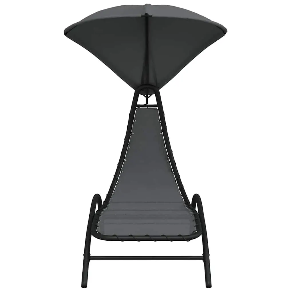 Sun Lounger with Canopy Adjustable Backrest Grey Outdoor Garden Chair
