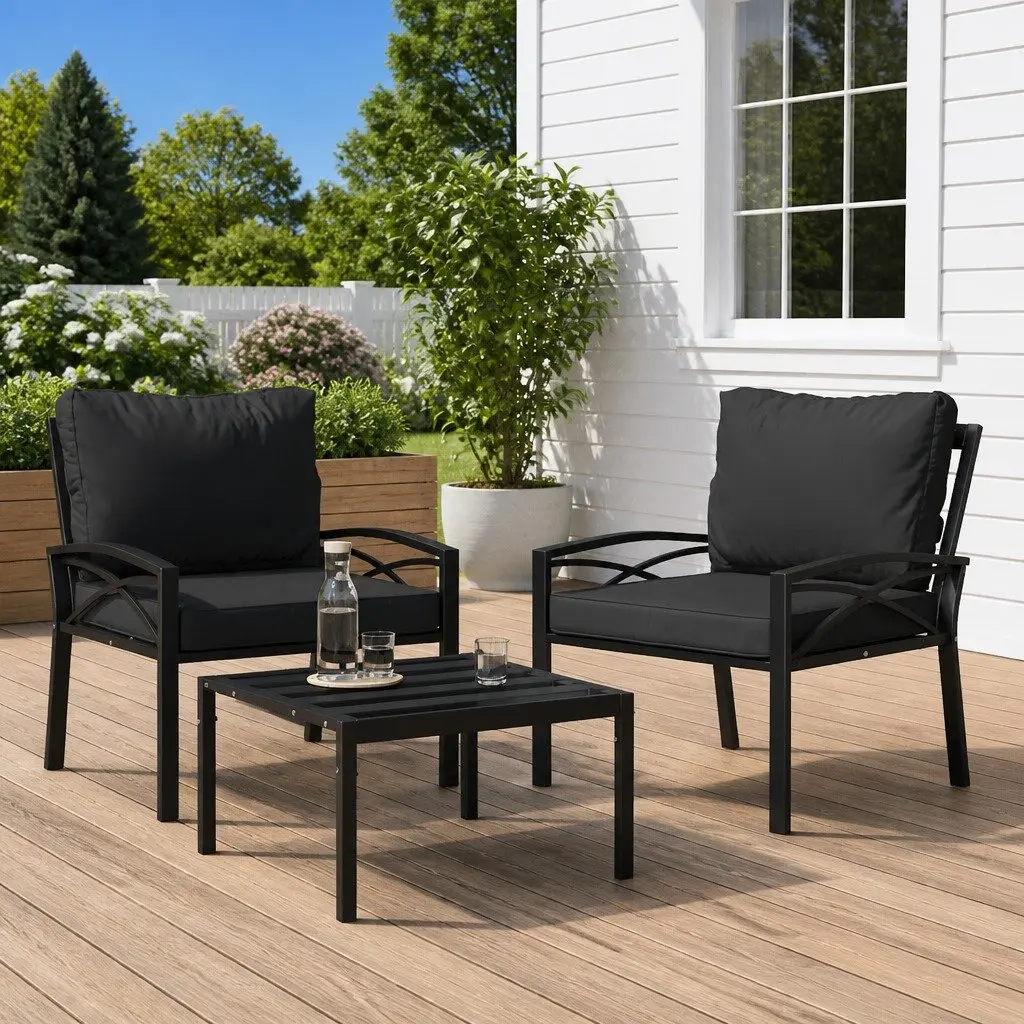 Outdoor Garden Chairs Set Steel Frame with Cushions 2 Piece