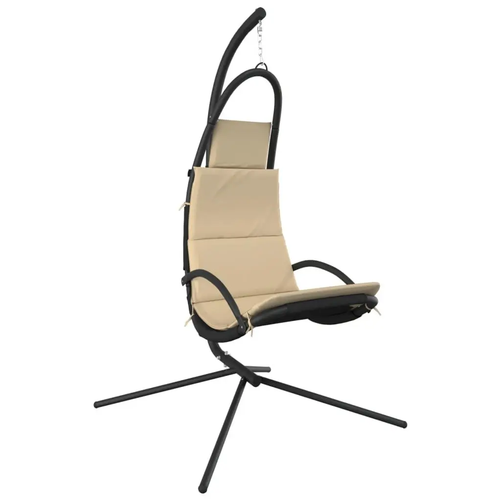 Garden Swing Chair Oxford Fabric Cream with Thick-Padded Cushion Steel Frame
