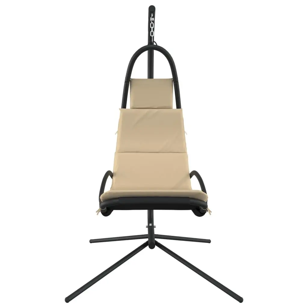 Garden Swing Chair Oxford Fabric Cream with Thick-Padded Cushion Steel Frame