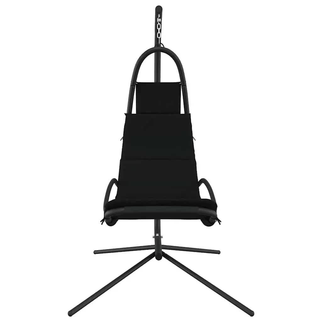 Outdoor Swing Chair Black Steel Frame Cushioned Oxford Fabric Garden Patio Seat