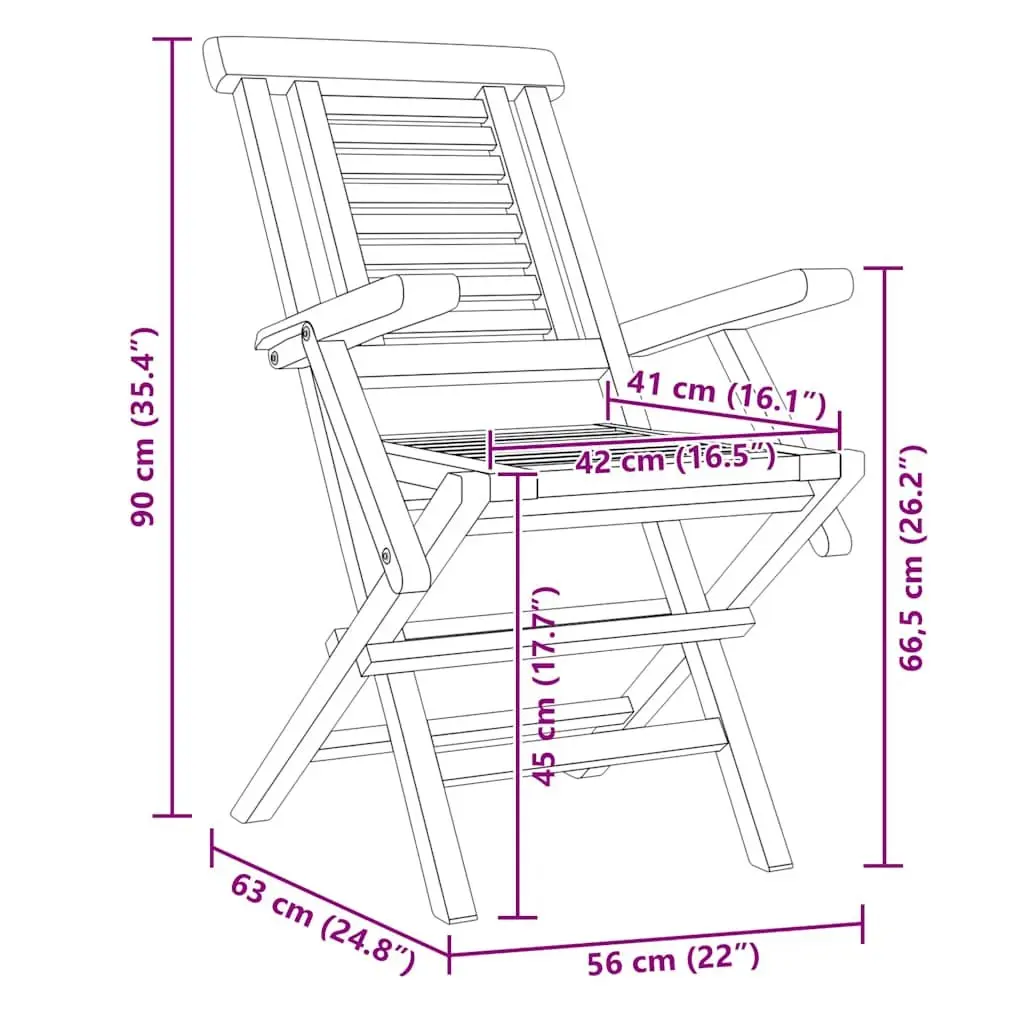 Folding Garden Chairs Solid Teak Wood Backrest Armrests 2 Piece