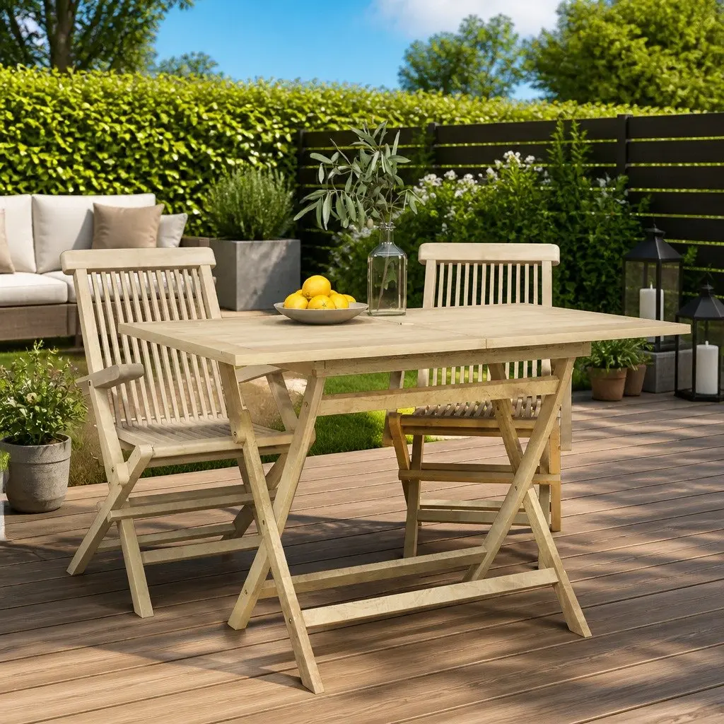 Teak Wood Folding Table Outdoor Dining Furniture Brown 120x70x75cm