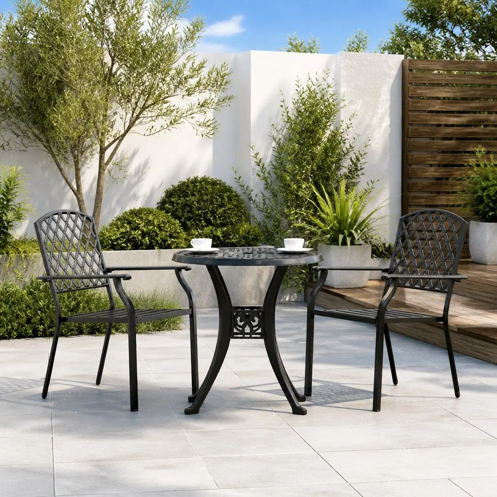 Garden Chair Stackable Steel Frame Anthracite Modern Lounge Seating 2pc