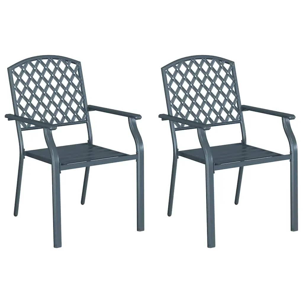 Garden Chair Stackable Steel Frame Anthracite Modern Lounge Seating 2pc