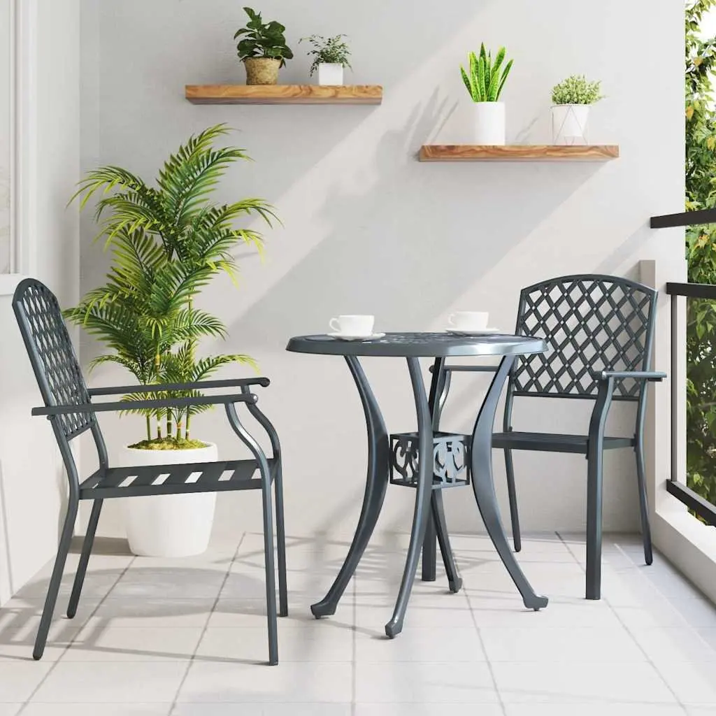 Garden Chair Stackable Steel Frame Anthracite Modern Lounge Seating 2pc