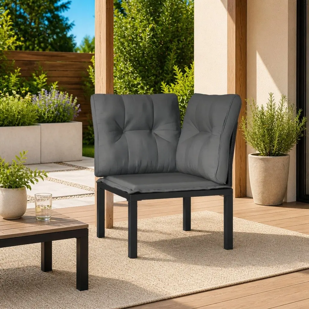 Garden Corner Chair Outdoor Rattan Furniture Single Sofa with Cushions Black