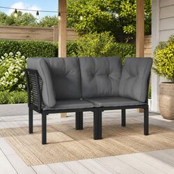 Garden Corner Chairs 2 pcs Black Grey Poly Rattan Outdoor Furniture with