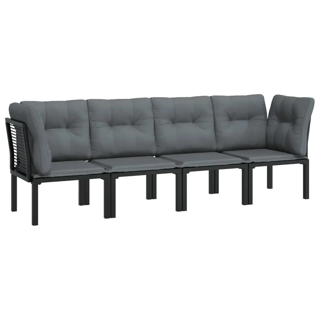 Modular Outdoor Furniture Garden Lounge Set 4 Piece Black Grey Poly Rattan