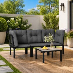 Friendly 4 Piece Black Grey Garden Lounge Set