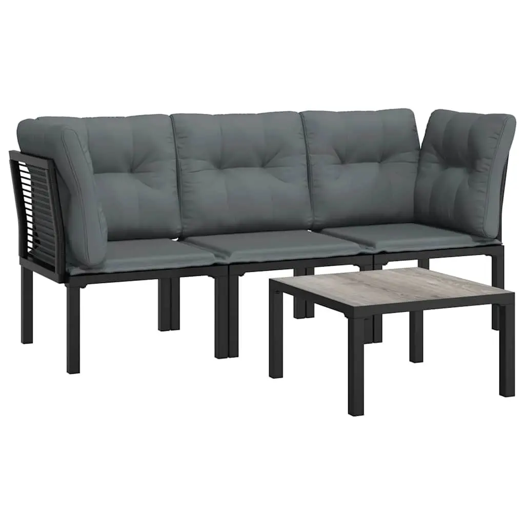 4 Piece Modular Outdoor Lounge Set Black Grey PE Rattan Garden Furniture