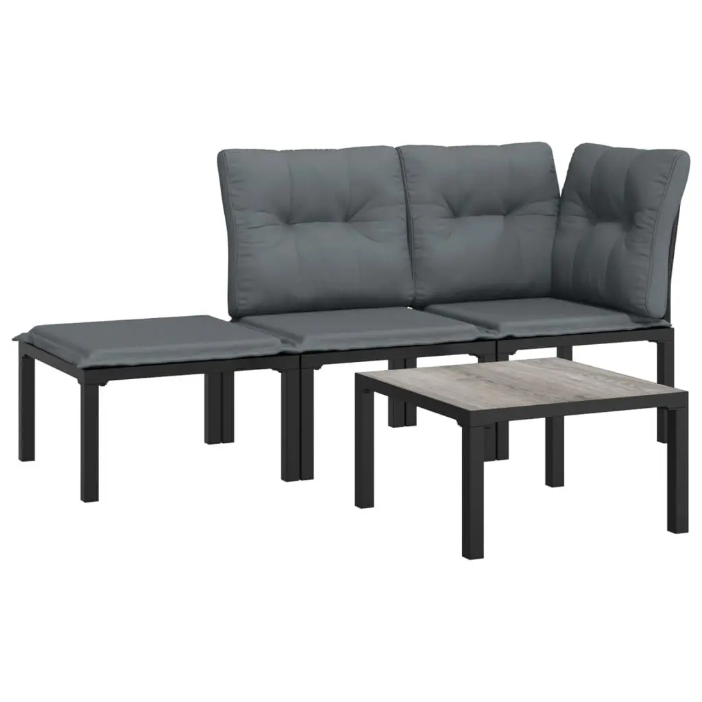 Outdoor Garden Lounge Set 4 Piece Black Grey Poly Rattan Furniture Modular