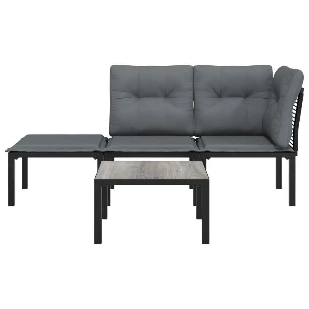 Outdoor Garden Lounge Set 4 Piece Black Grey Poly Rattan Furniture Modular