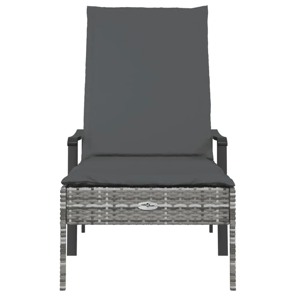 Sun Lounger Adjustable Backrest Grey Poly Rattan with Thickly Padded Cushion