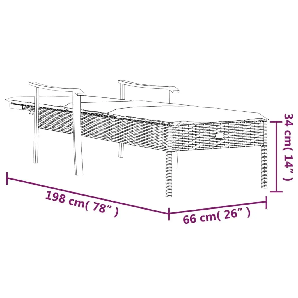 Sun Lounger Adjustable Backrest Grey Poly Rattan with Thickly Padded Cushion