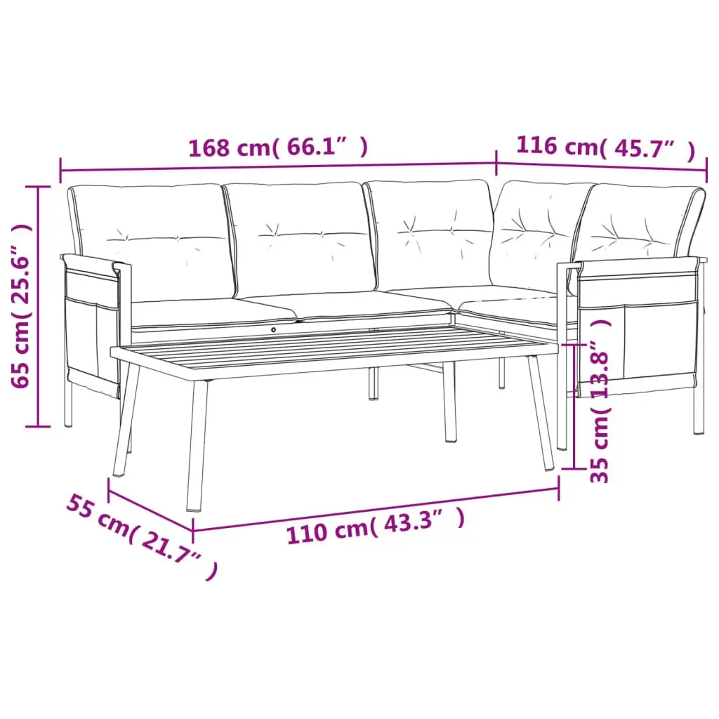 Garden Lounge Set Anthracite Steel Frame 2 Piece Outdoor Patio Furniture Seating