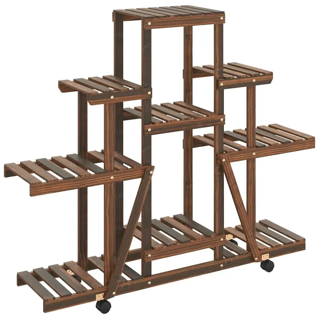 Wooden Plant Stand with Wheels Carbonised Fir 110x25x101cm